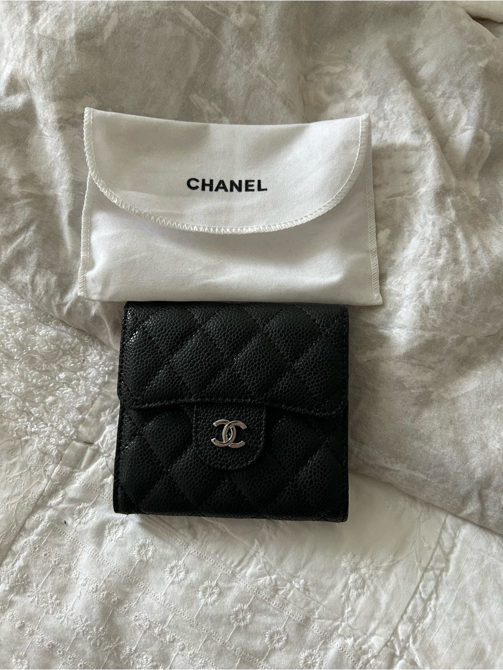 Source Unknown Black Quilted Wallet with Silver Logo